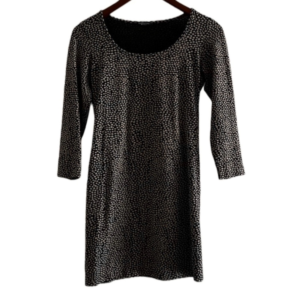 Marimekko Polka Dot 3/4 Sleeve Mini Dress Black & Tan Small